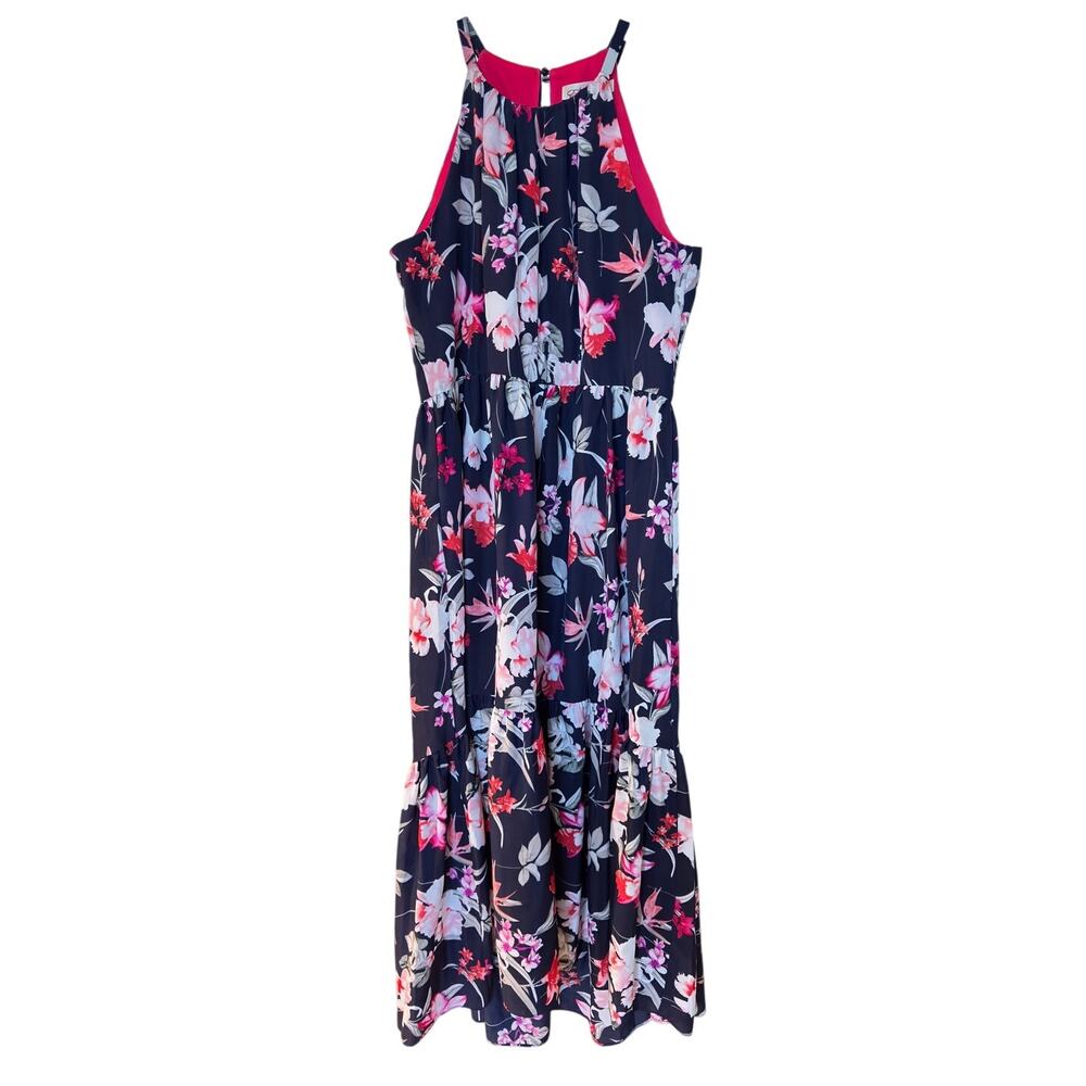 Eliza J Floral Maxi Dress Navy Pink Size 12